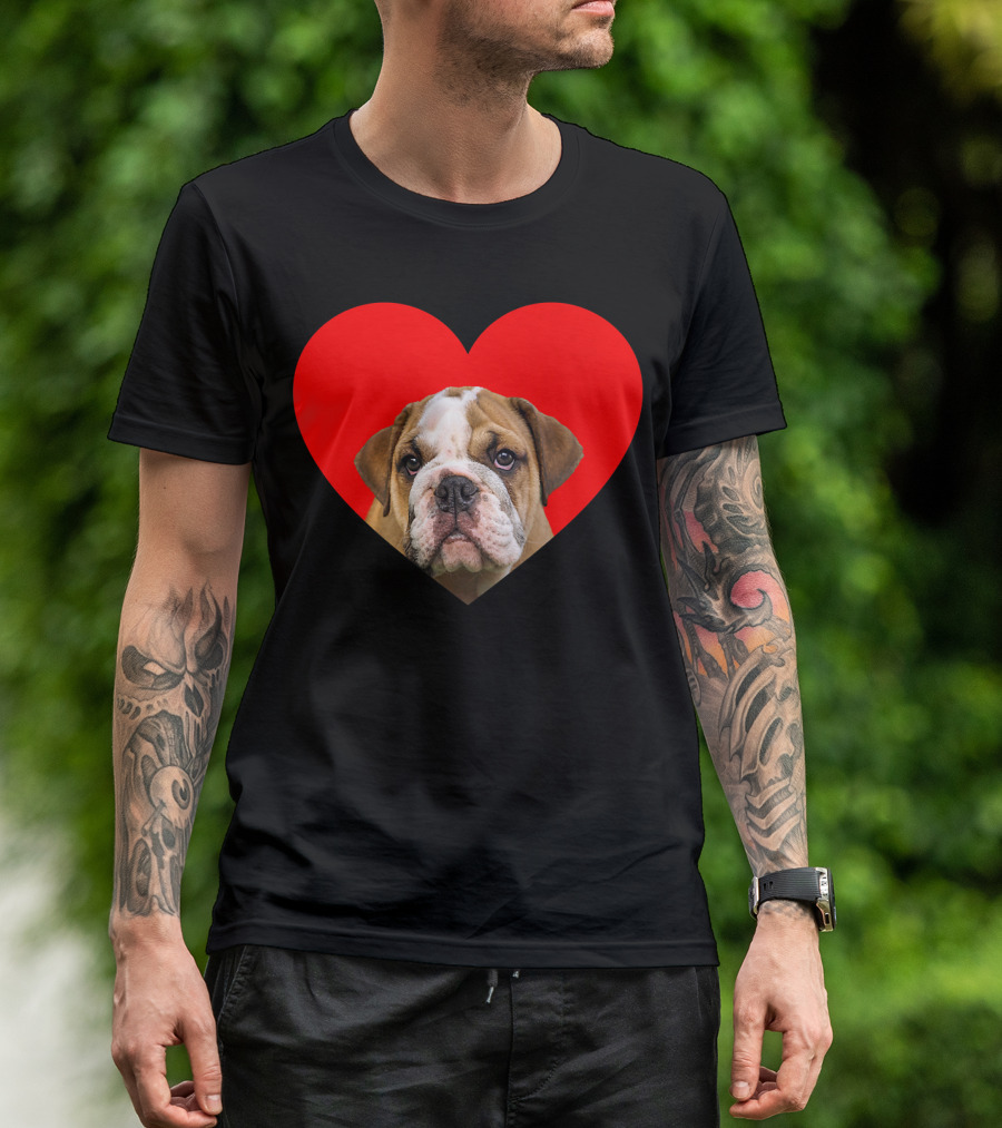 Bulldog Love In Red Heart Valentine's T-Shirt