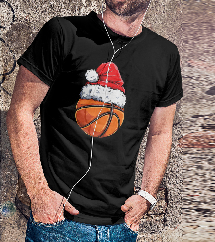 Christmas Basketball Santa Hat Funny Spo T-Shirt