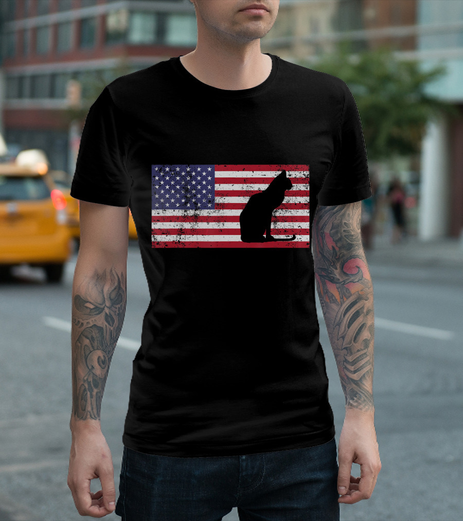 4th Of July Cat Meowica American Flag T-Shirt