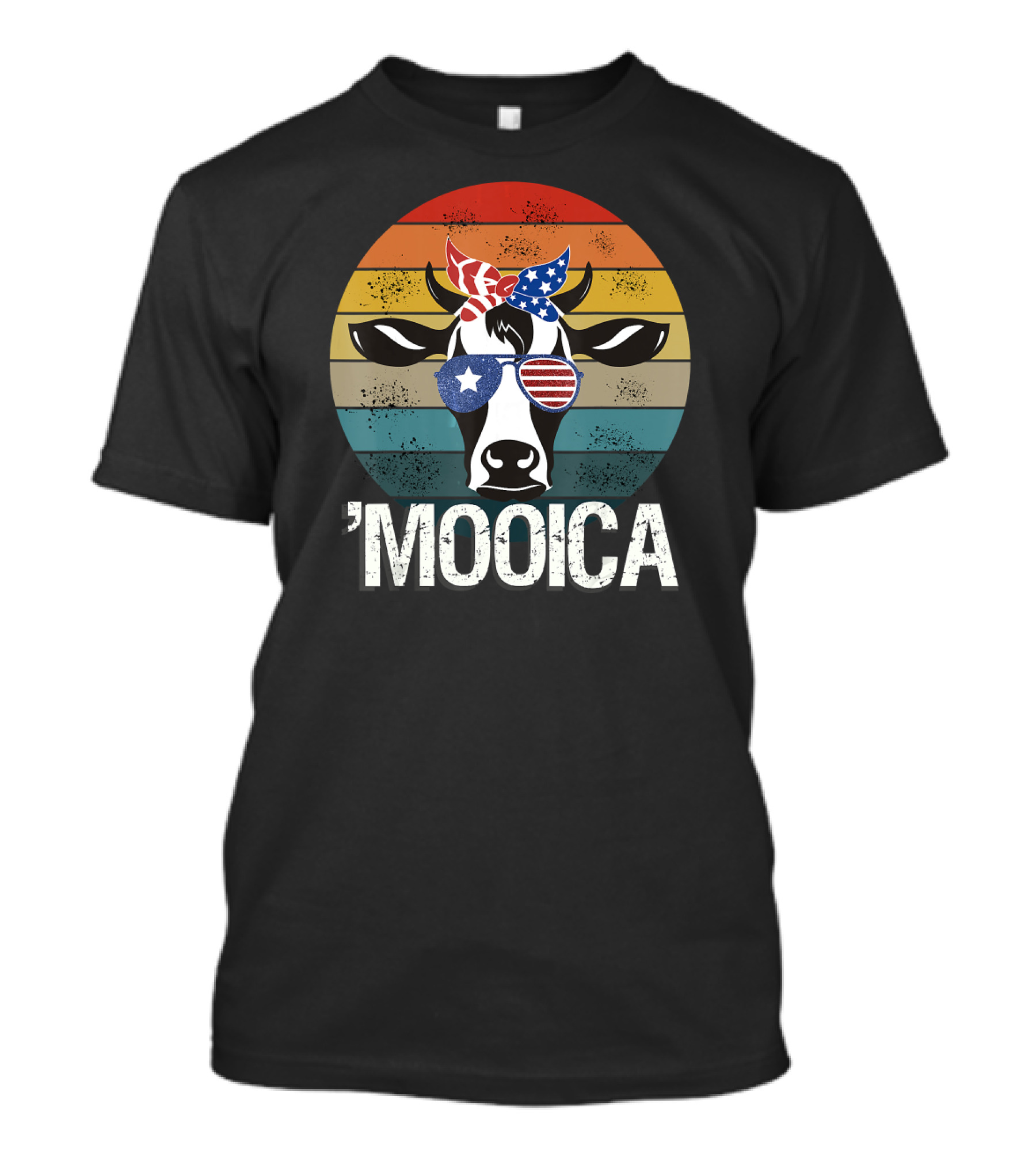 Mooica Cow Wearing American Flag Sunglasses With Patriotic Bandana 4th Of July T-Shirt