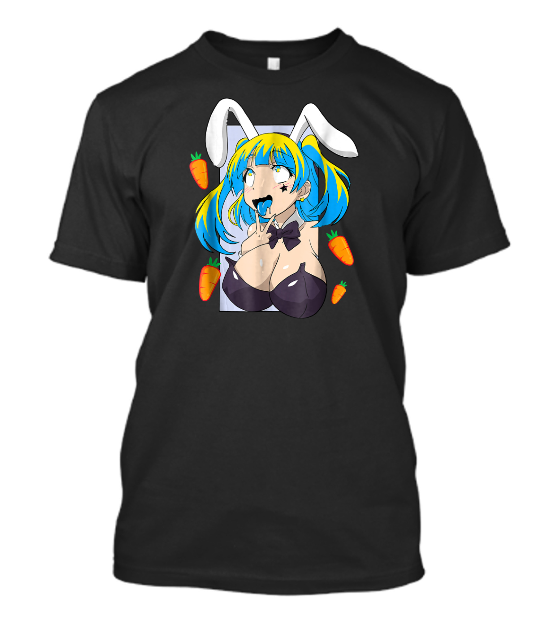 Ahegao Bunny Girl With Carrots And Blue Hair Anime Cosplay T-Shirt