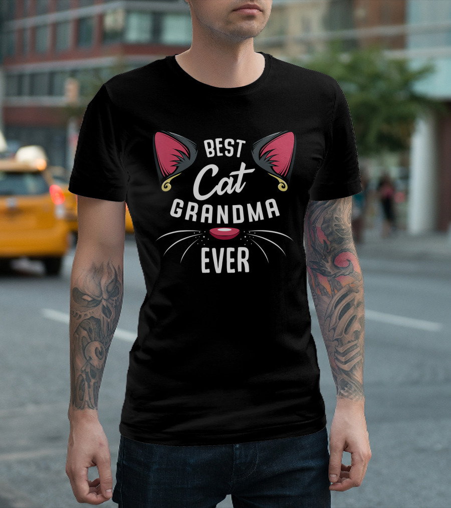 Best Cat Grandma Ever Whiskers And Ears Cat Lady Animal Lover T-Shirt