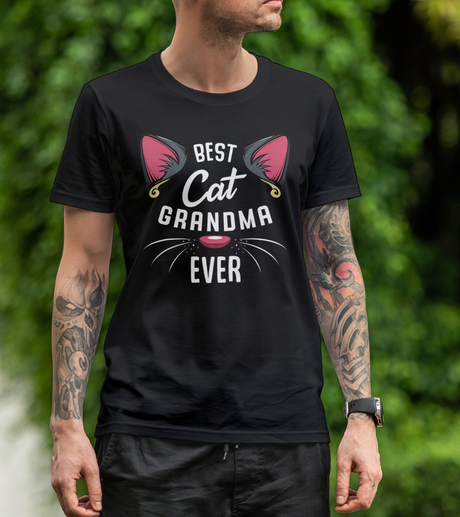 Best Cat Grandma Ever Whiskers And Ears Cat Lady Animal Lover T-Shirt