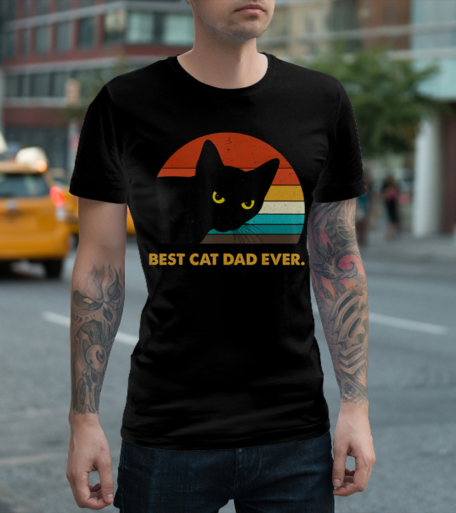 Vintage Best Cat Dad Ever Retro Style Black Cat T-Shirt