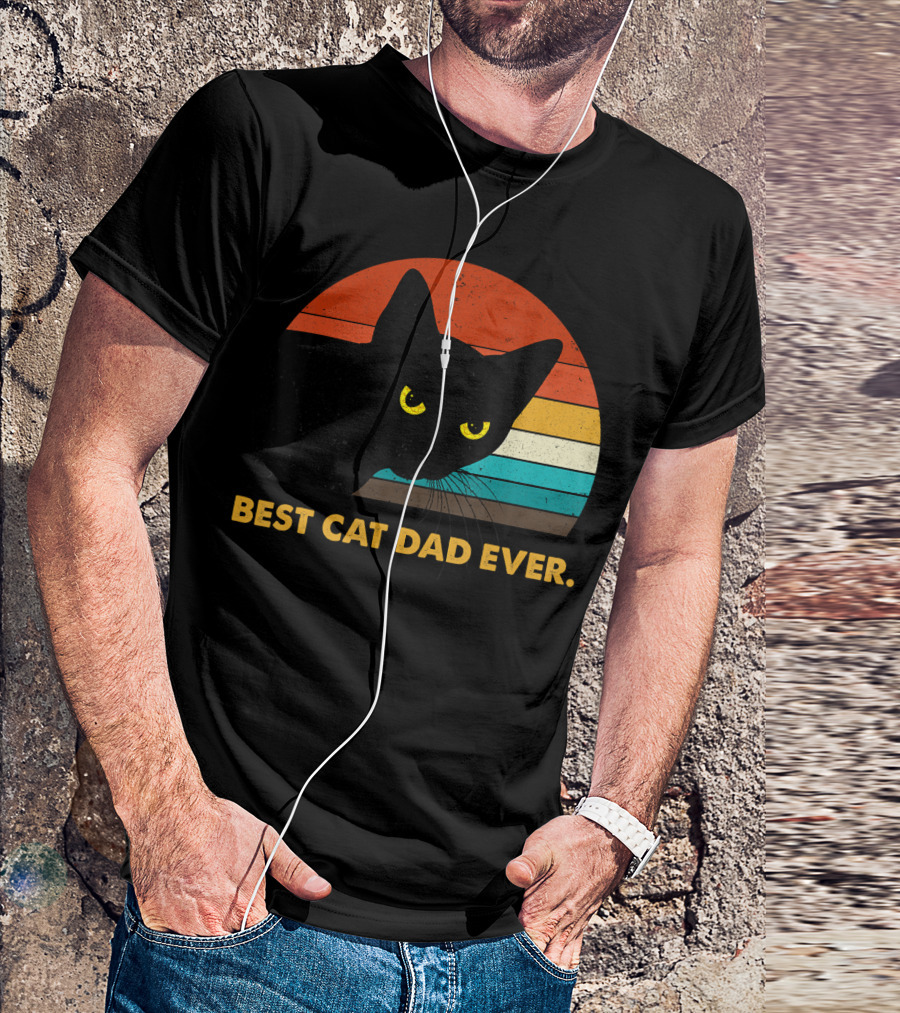 Vintage Best Cat Dad Ever Retro Style Black Cat T-Shirt