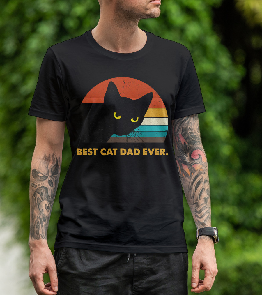 Vintage Best Cat Dad Ever Retro Style Black Cat T-Shirt