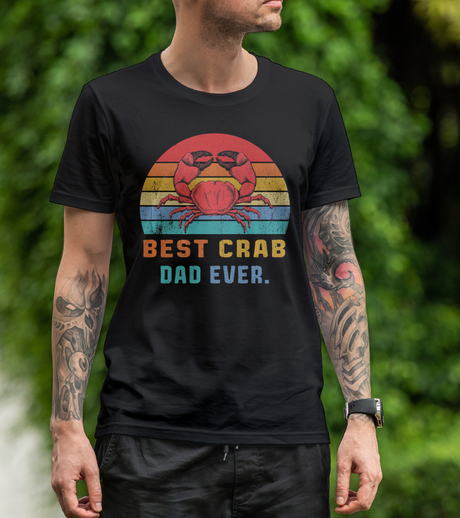 Best Crab Dad Ever Animal Love Vintage Rainbow Stripes T-Shirt