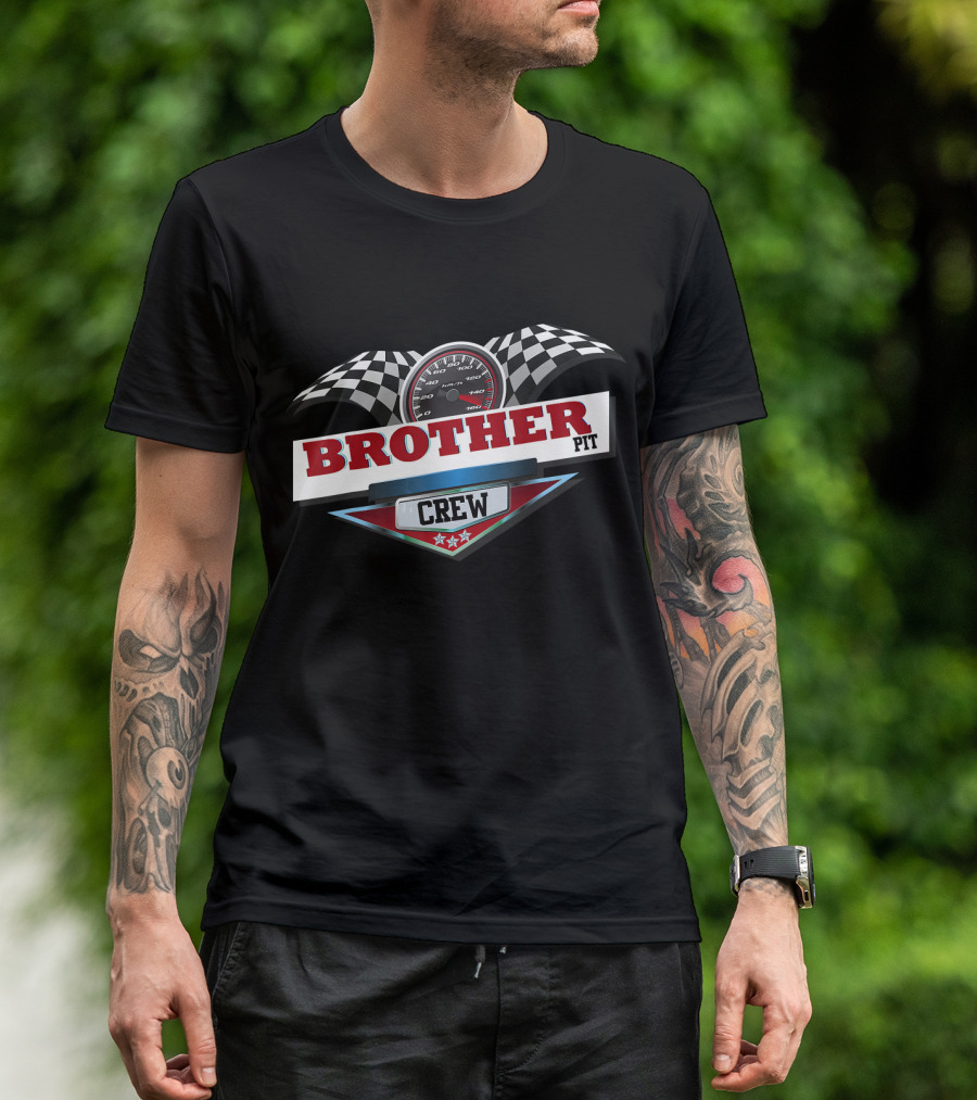BROTHER PIT CREW Racing Party Checkered Speedometer T-Shirt
