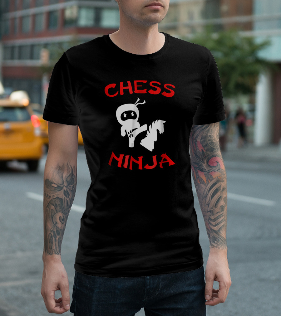 Chess Ninja Funny Nerdy Chess Lover with Knight Piece and Cartoon Ninja T-Shirt