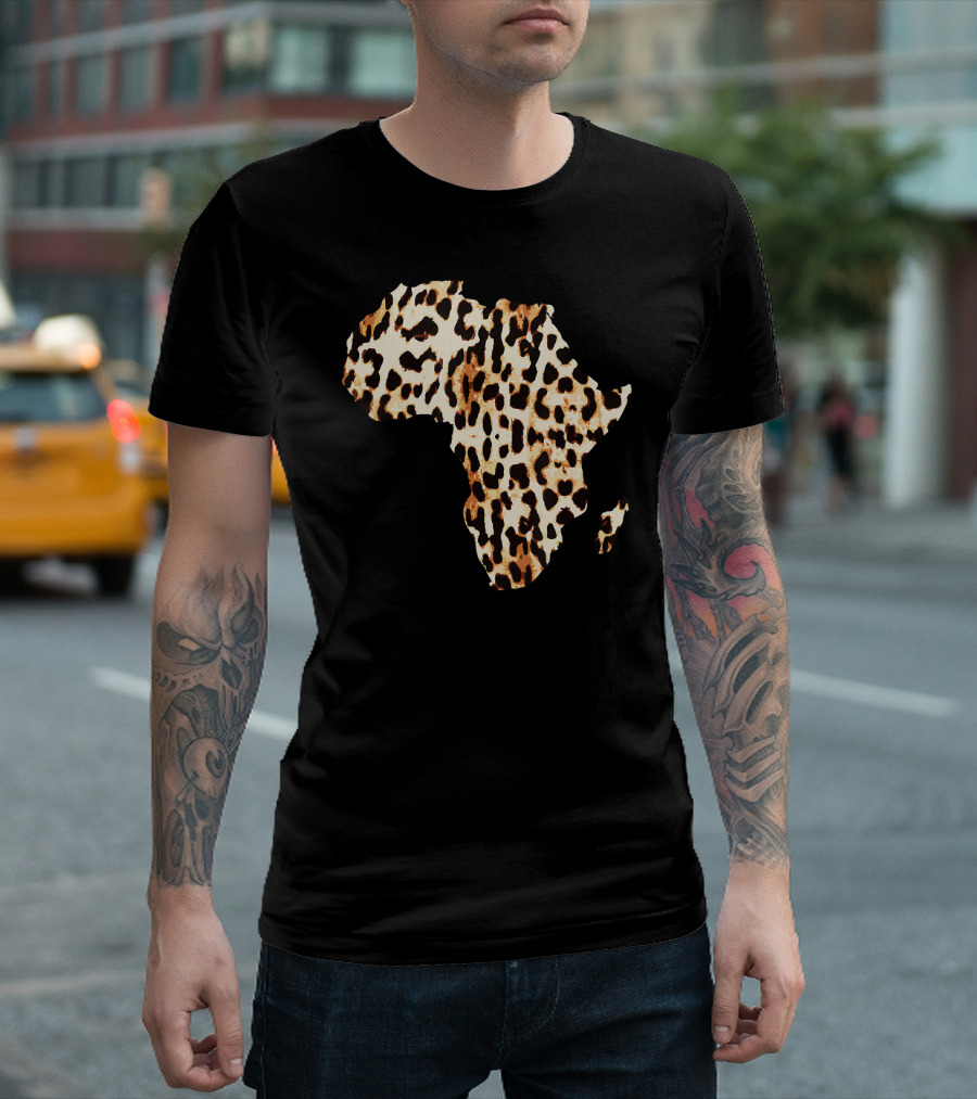 Cool Cheetah Leopard Print Africa Map T-Shirt