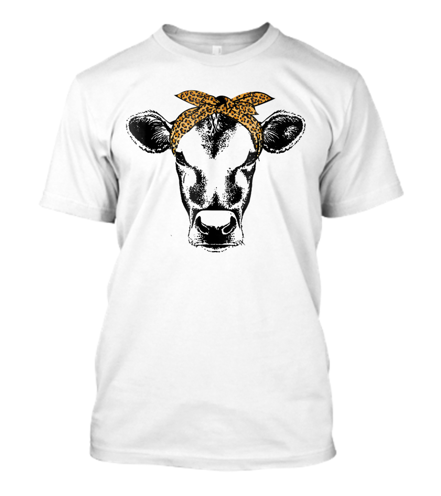 Cow With Leopard Print Bandana Trendy Girl Fashion T-Shirt