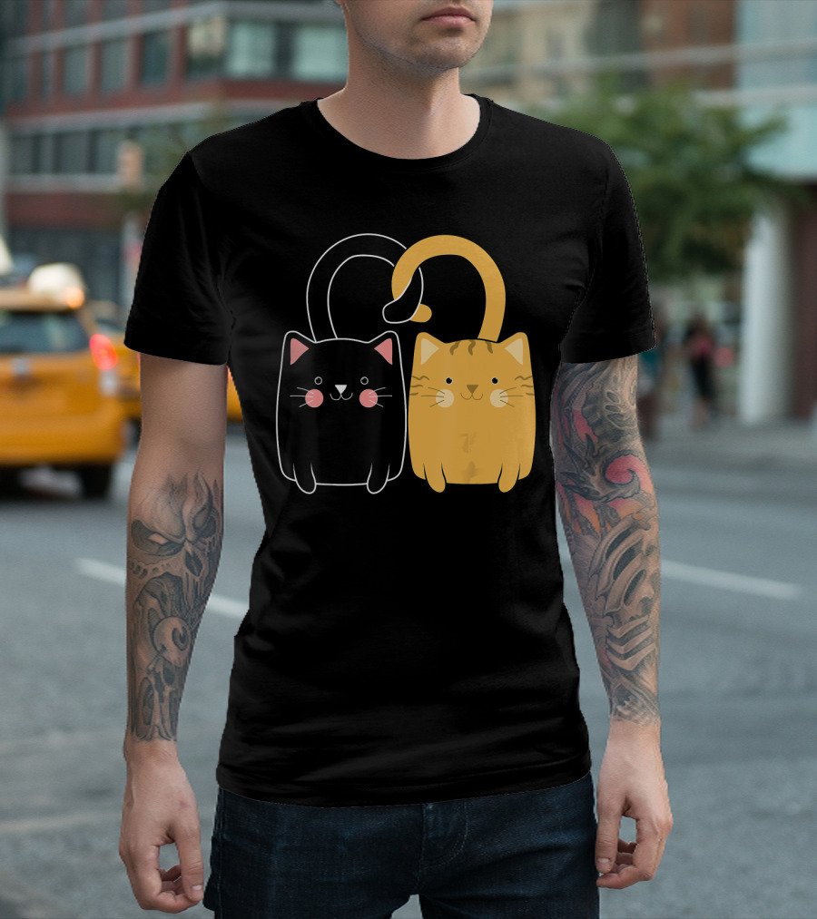 Cute Ginger Cat Black Kitten Love Valentine T-Shirt