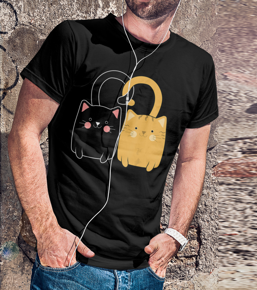 Cute Ginger Cat Black Kitten Love Valentine T-Shirt