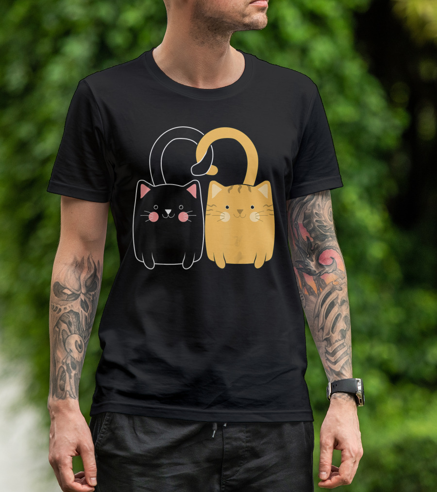 Cute Ginger Cat Black Kitten Love Valentine T-Shirt