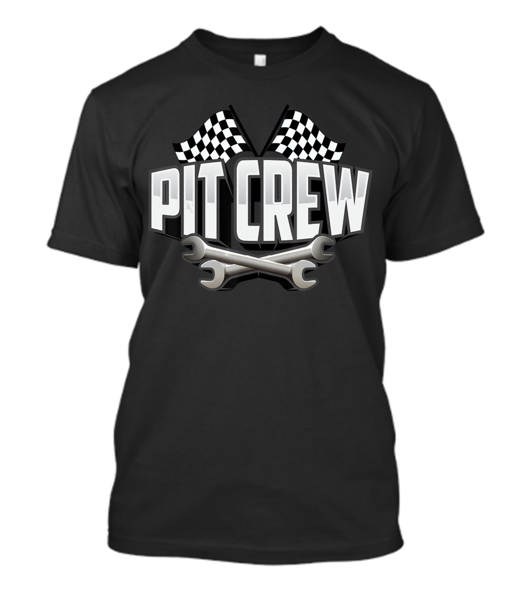 Pit Crew Cute Scruff Race Car Checkered Flags Wrench Cross T-Shirt