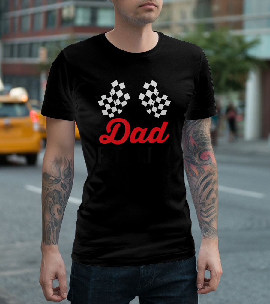 Dad Pit Crew Racing Party Costume with Black Checkered Flags T-Shirt