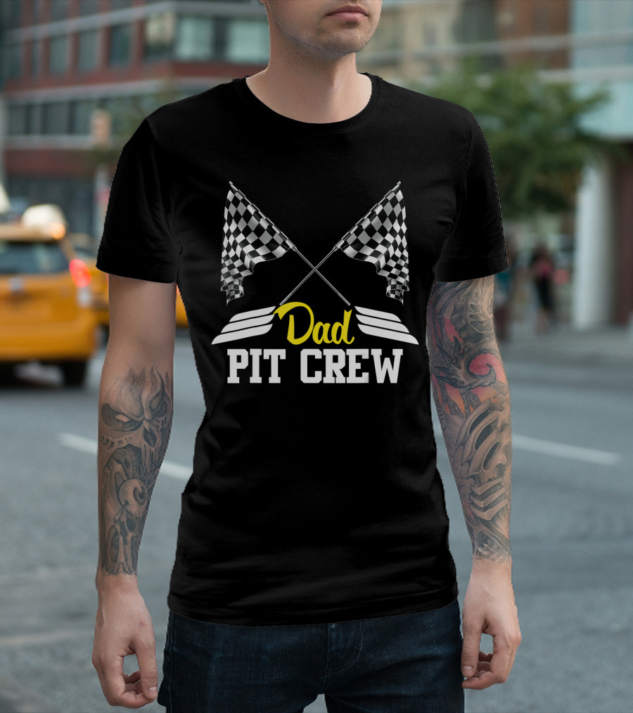 Dad Pit Crew Racing Party Checkered Flags T-Shirt