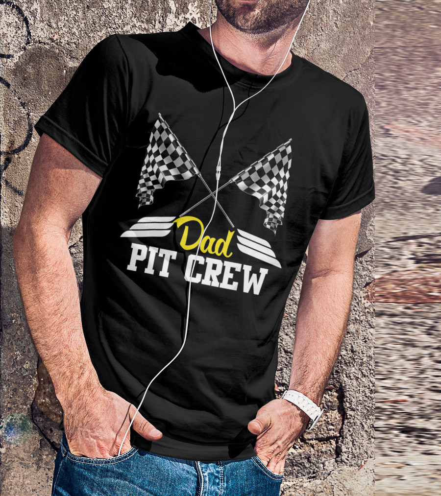 Dad Pit Crew Racing Party Checkered Flags T-Shirt