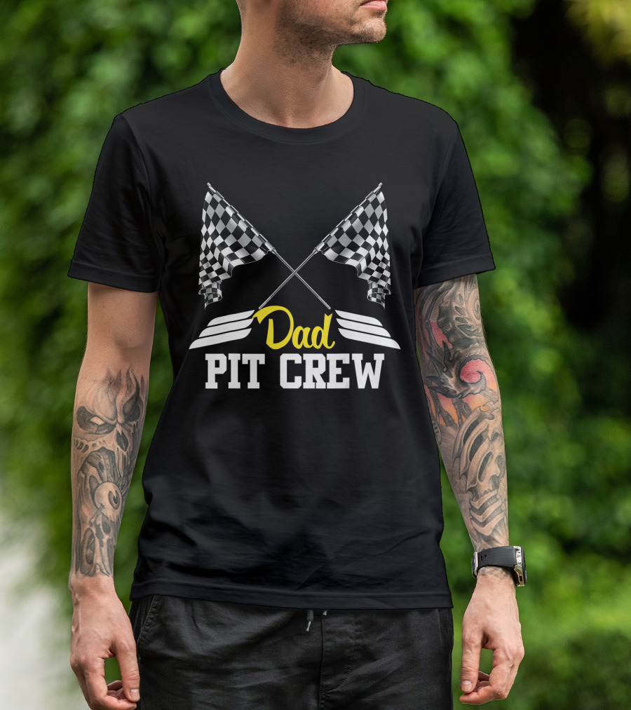 Dad Pit Crew Racing Party Checkered Flags T-Shirt