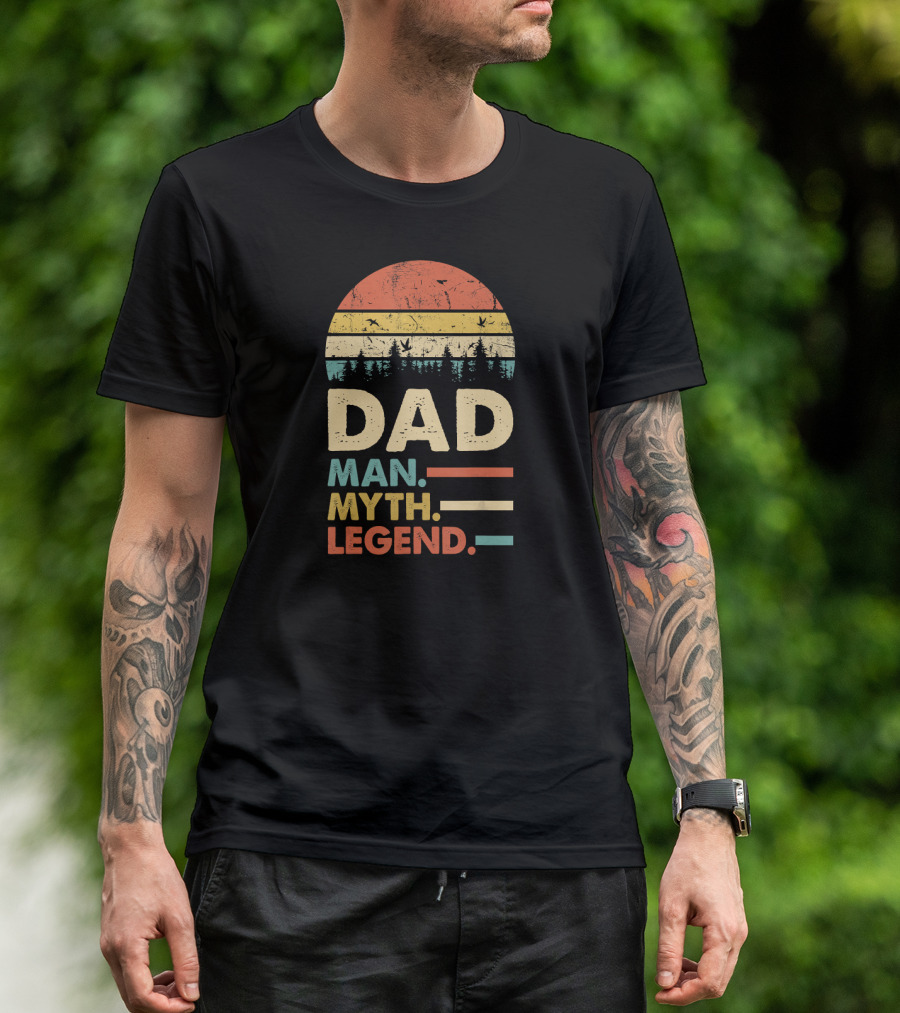 Dad The Man The Myth The Legend Vintage Sunset Forest Stripes T-Shirt