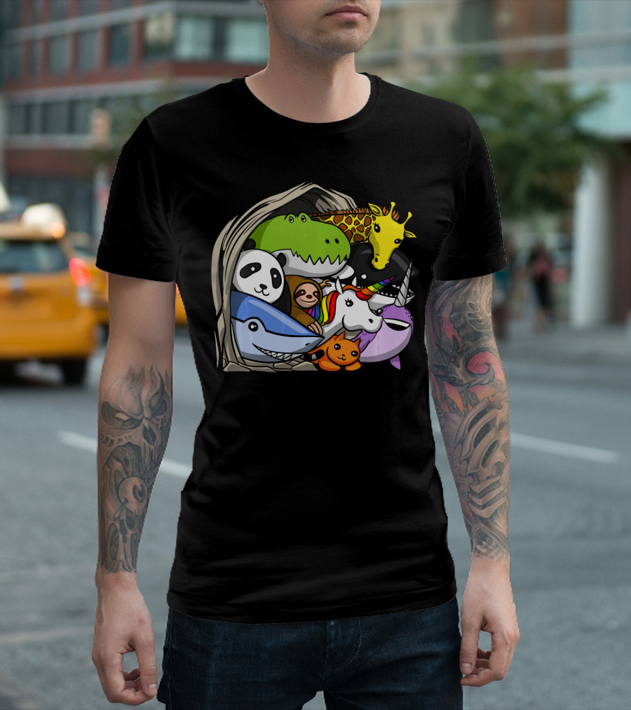 Dinosaur Sloth Unicorn Shark Narwhal Panda Giraffe Cute Animal Group T-Shirt