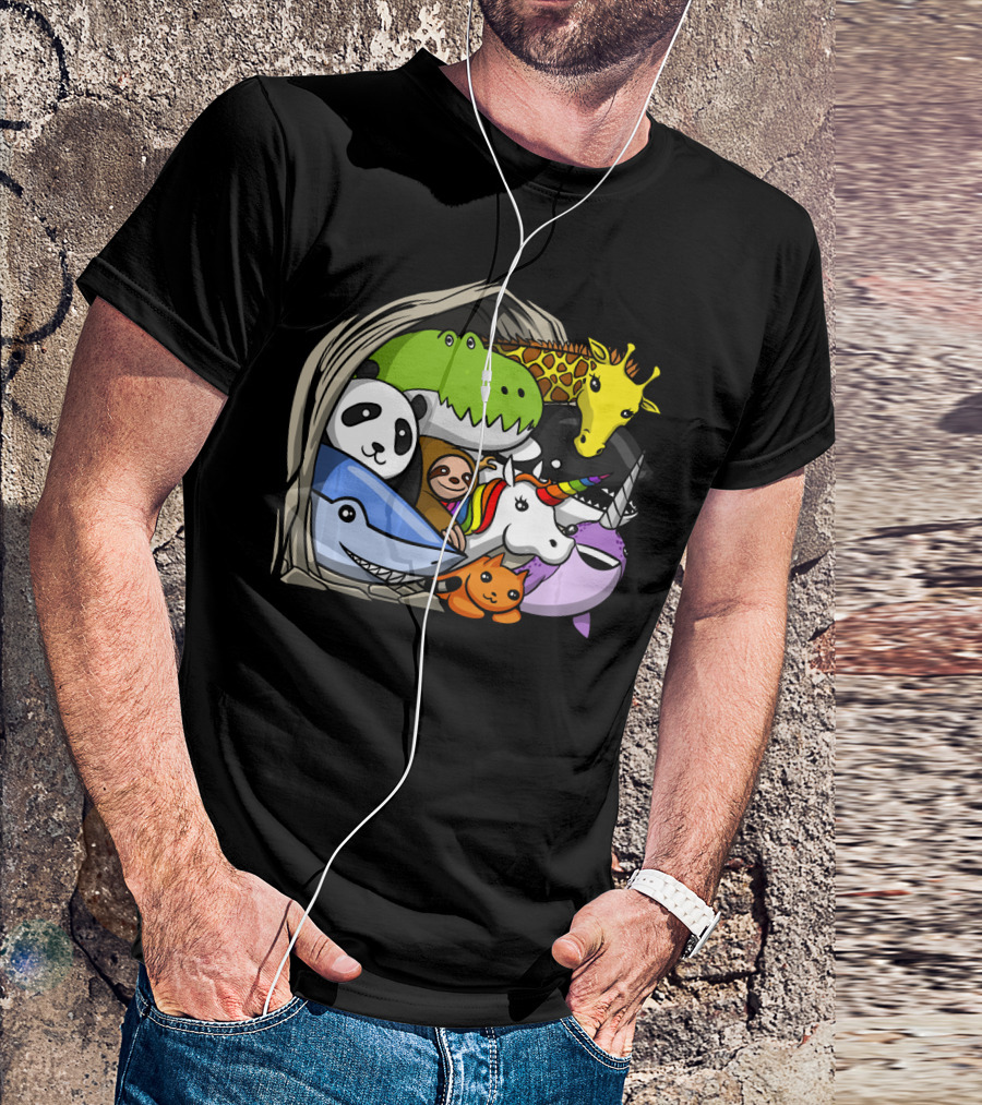 Dinosaur Sloth Unicorn Shark Narwhal Panda Giraffe Cute Animal Group T-Shirt