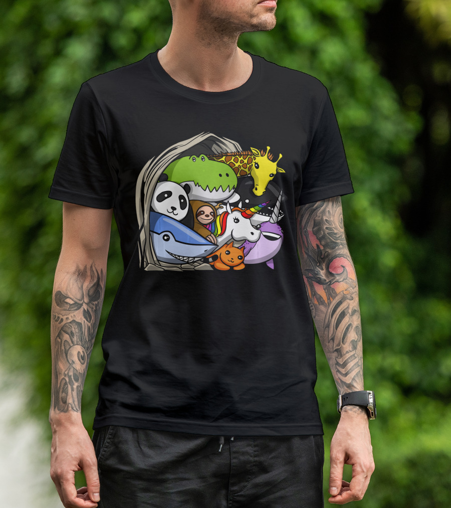 Dinosaur Sloth Unicorn Shark Narwhal Panda Giraffe Cute Animal Group T-Shirt