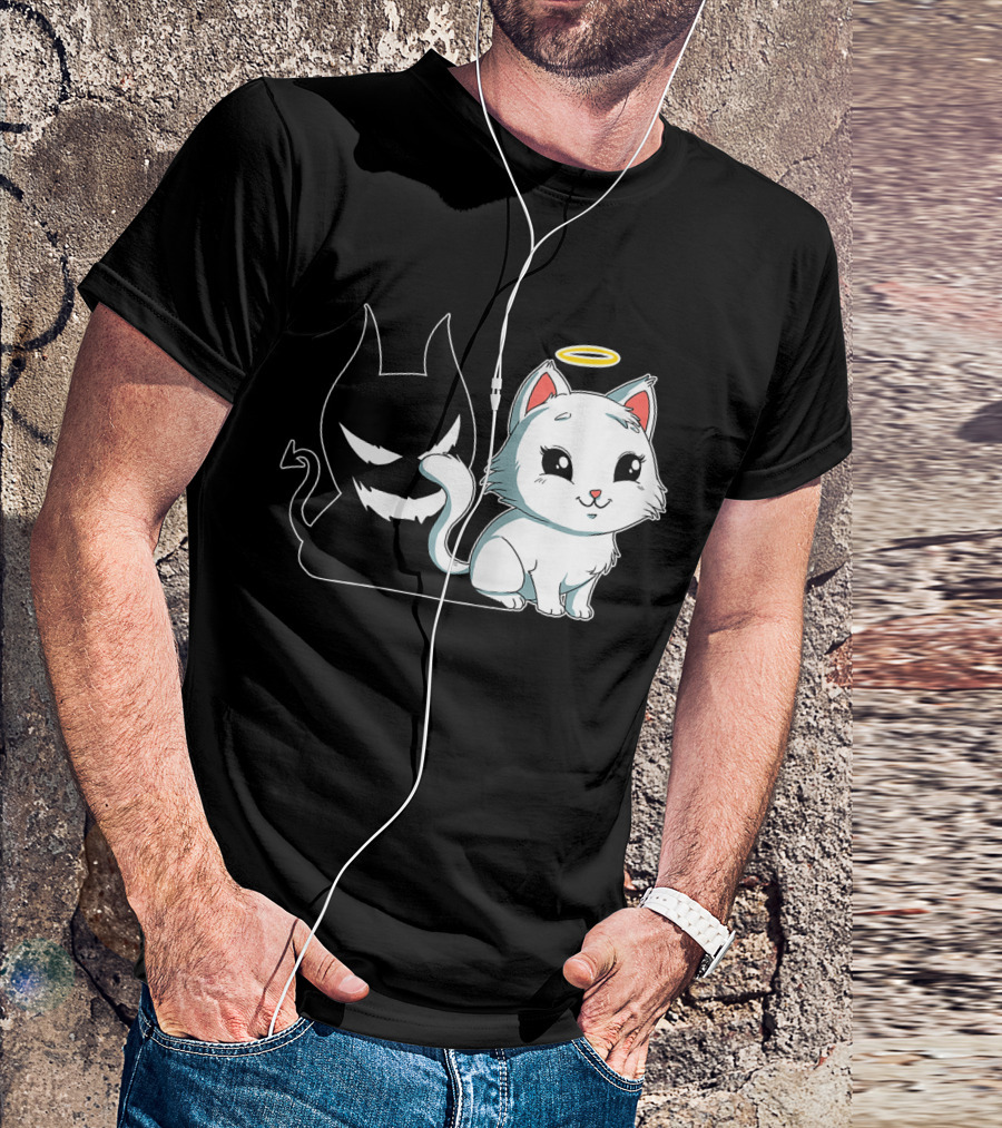 Angel Devil Cat Funny Sweet Dearl T-Shirt