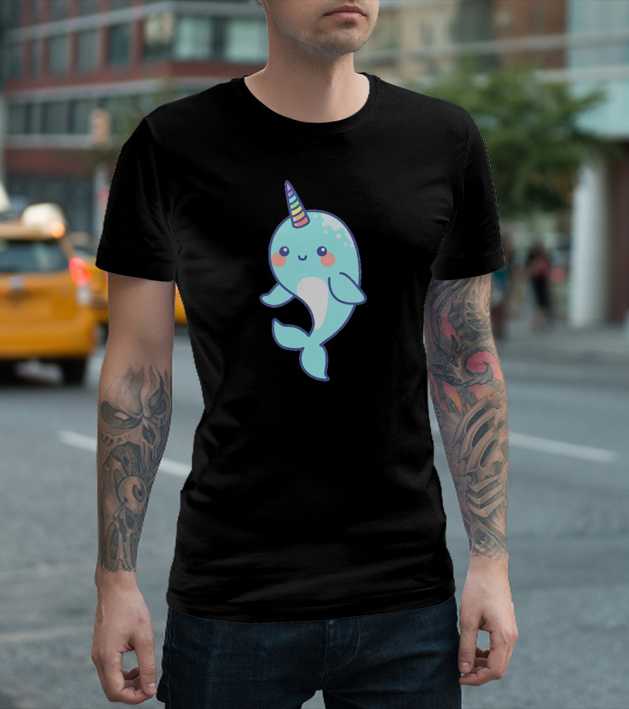 Funny Unicorns Of The Sea Narwhal Rainbow Horn Cute Cartoon T-Shirt