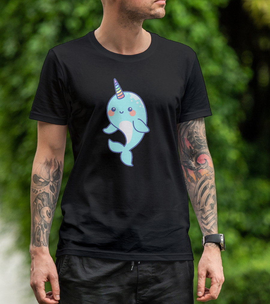 Funny Unicorns Of The Sea Narwhal Rainbow Horn Cute Cartoon T-Shirt
