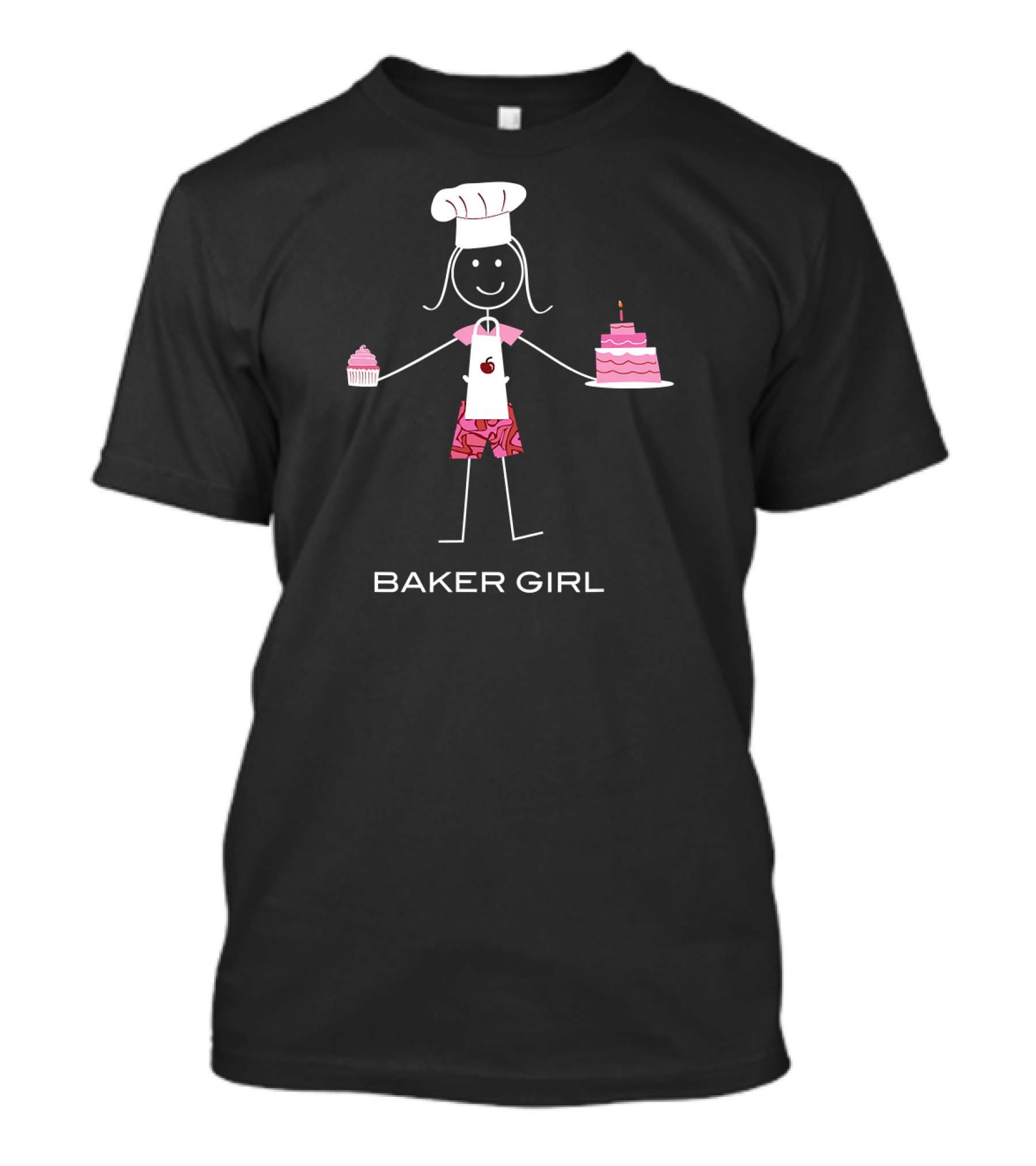 Baker Girl Funny Womens Baking Cooking Cake Cupcake Chef Hat Apron T-Shirt