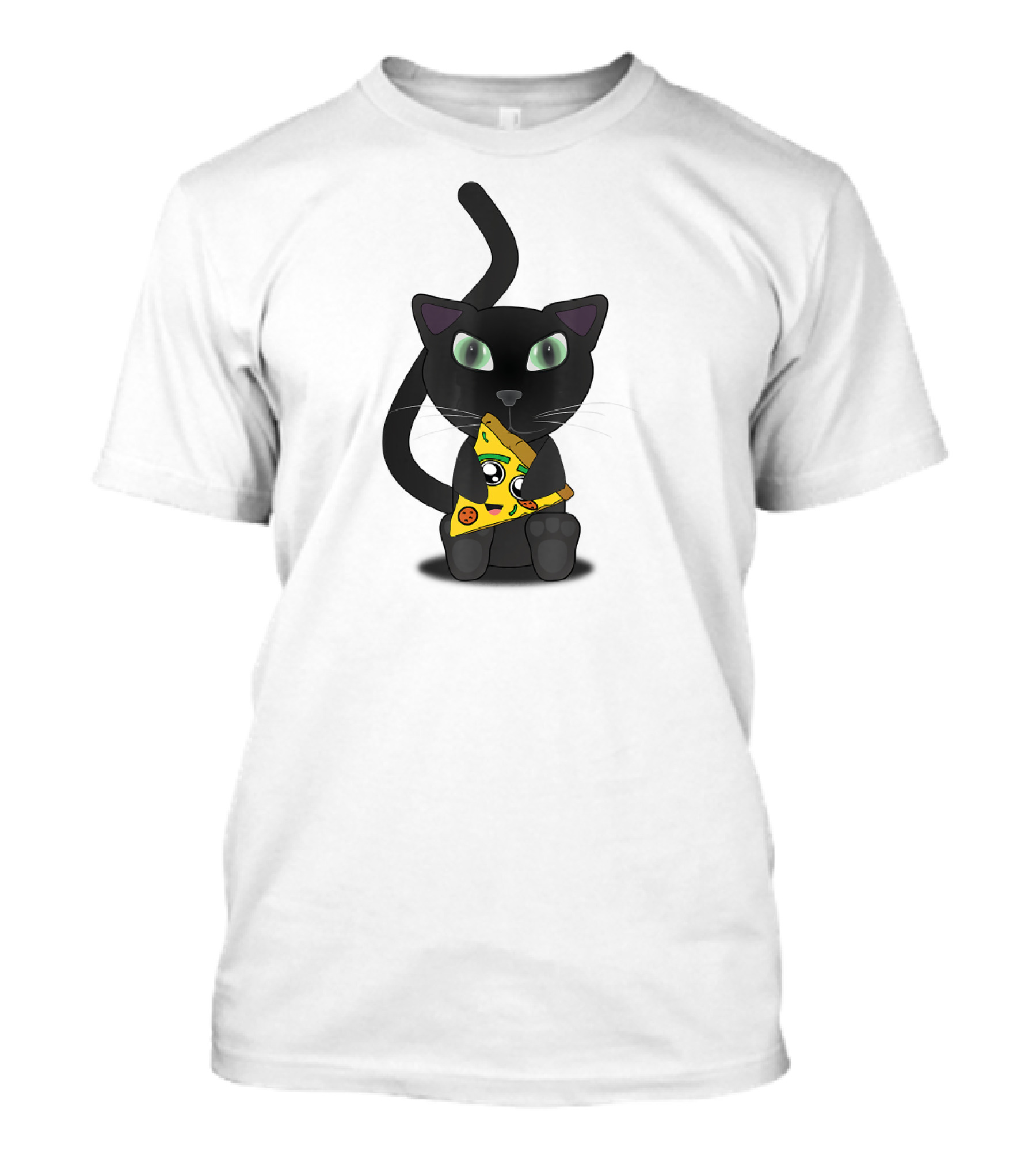 Kitty Cat Lovers Cute Pizza Cat With Green Eyes And Slice T-Shirt