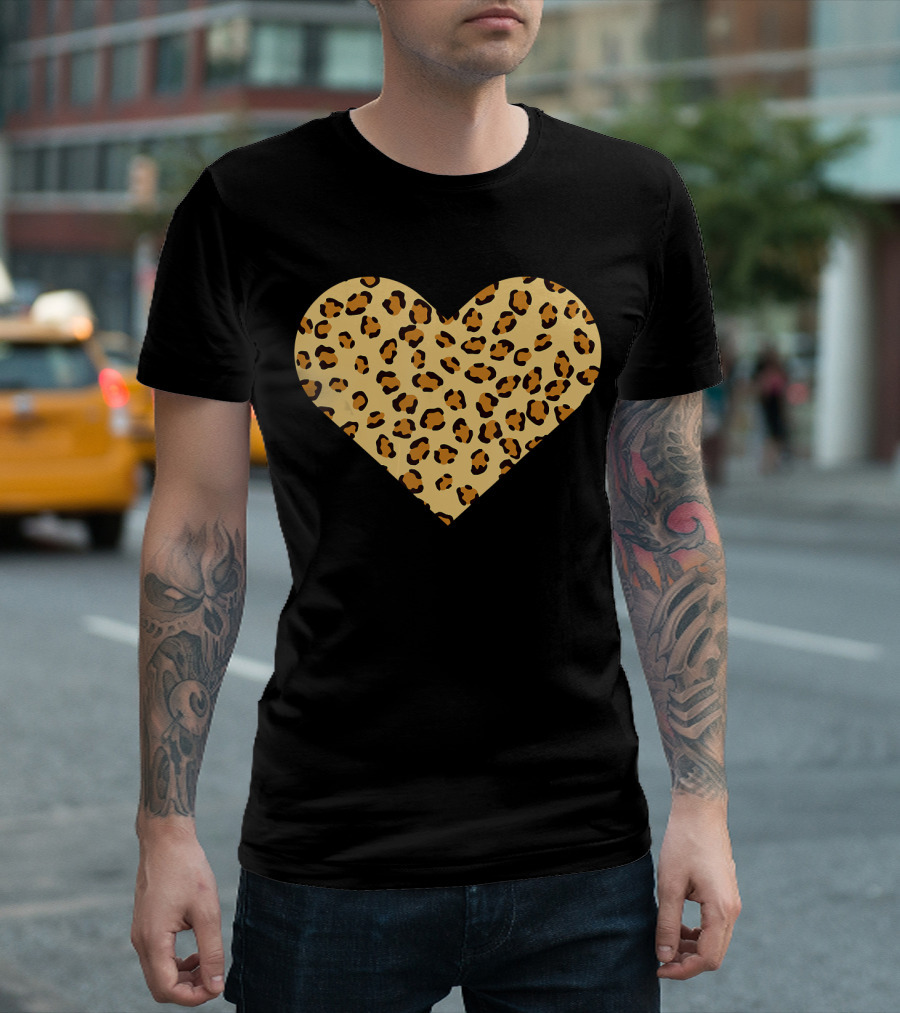 Leopard Print Heart Cool Cheetah Love T-Shirt