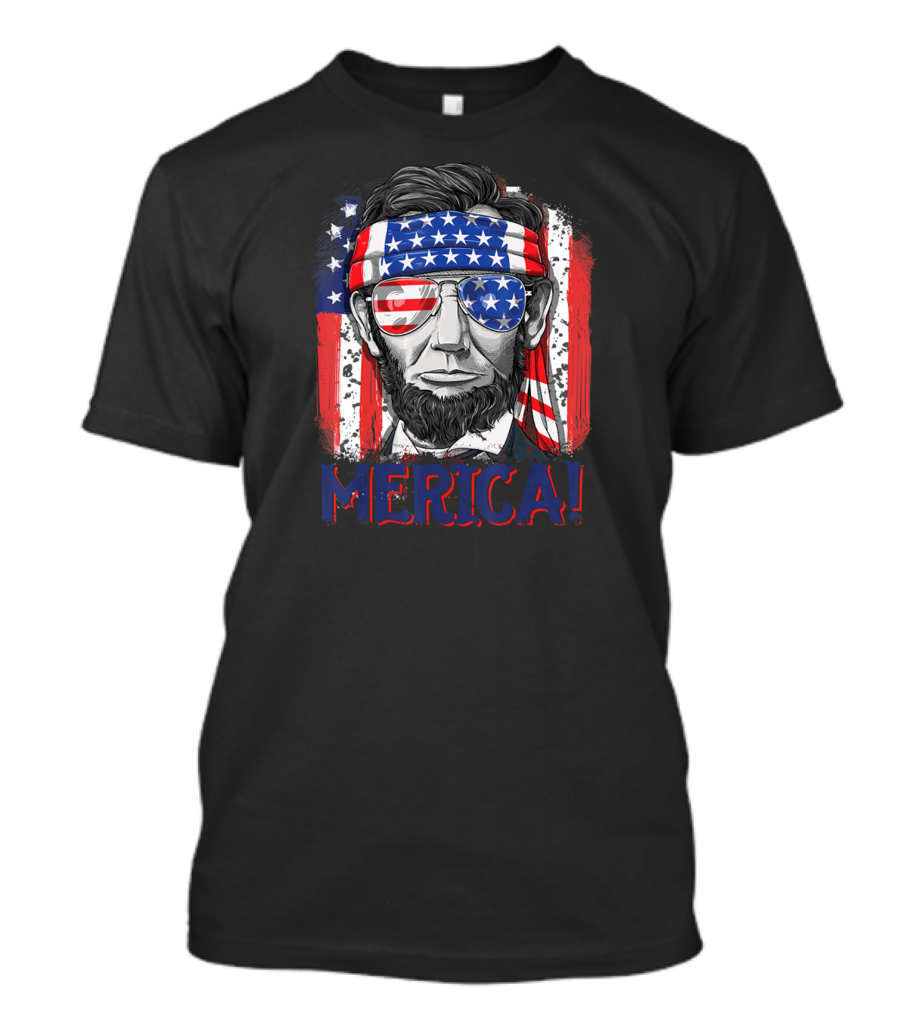 Lincoln 4th Of July Merica USA Flag Bandana Sunglasses T-Shirt