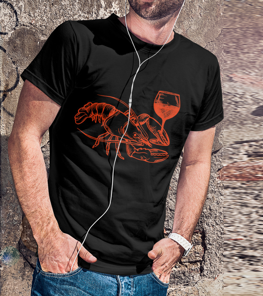 Lobster Drinking Wine Funny Lobster T-Shirt