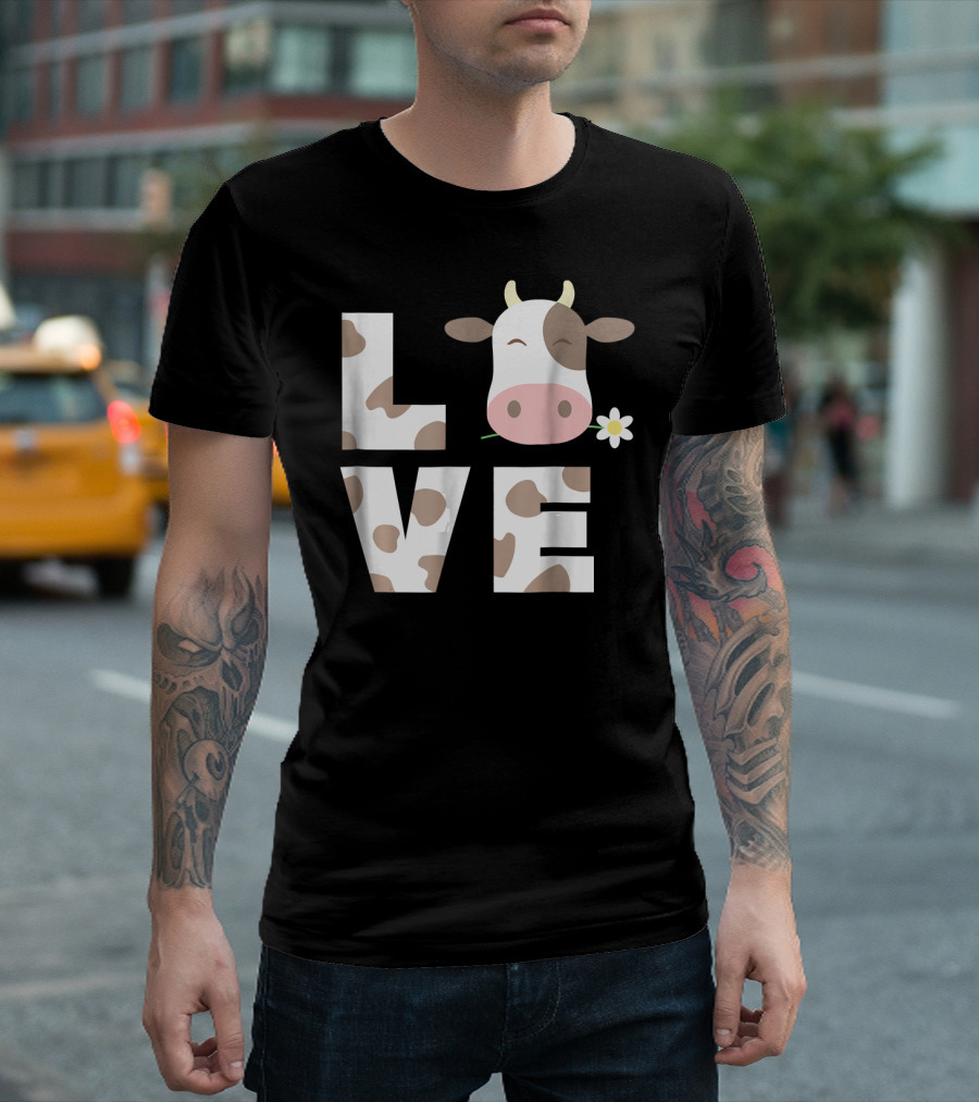 Love Cow Pattern Flower Farmer Fun T-Shirt
