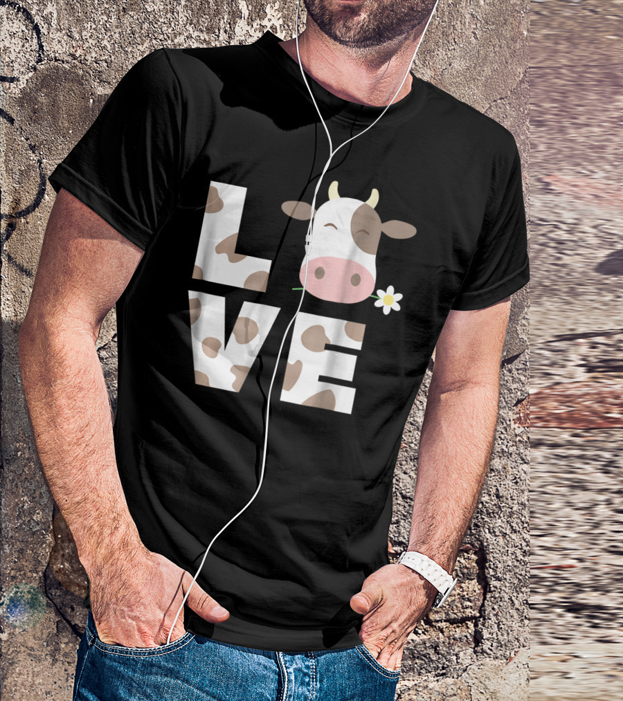 Love Cow Pattern Flower Farmer Fun T-Shirt