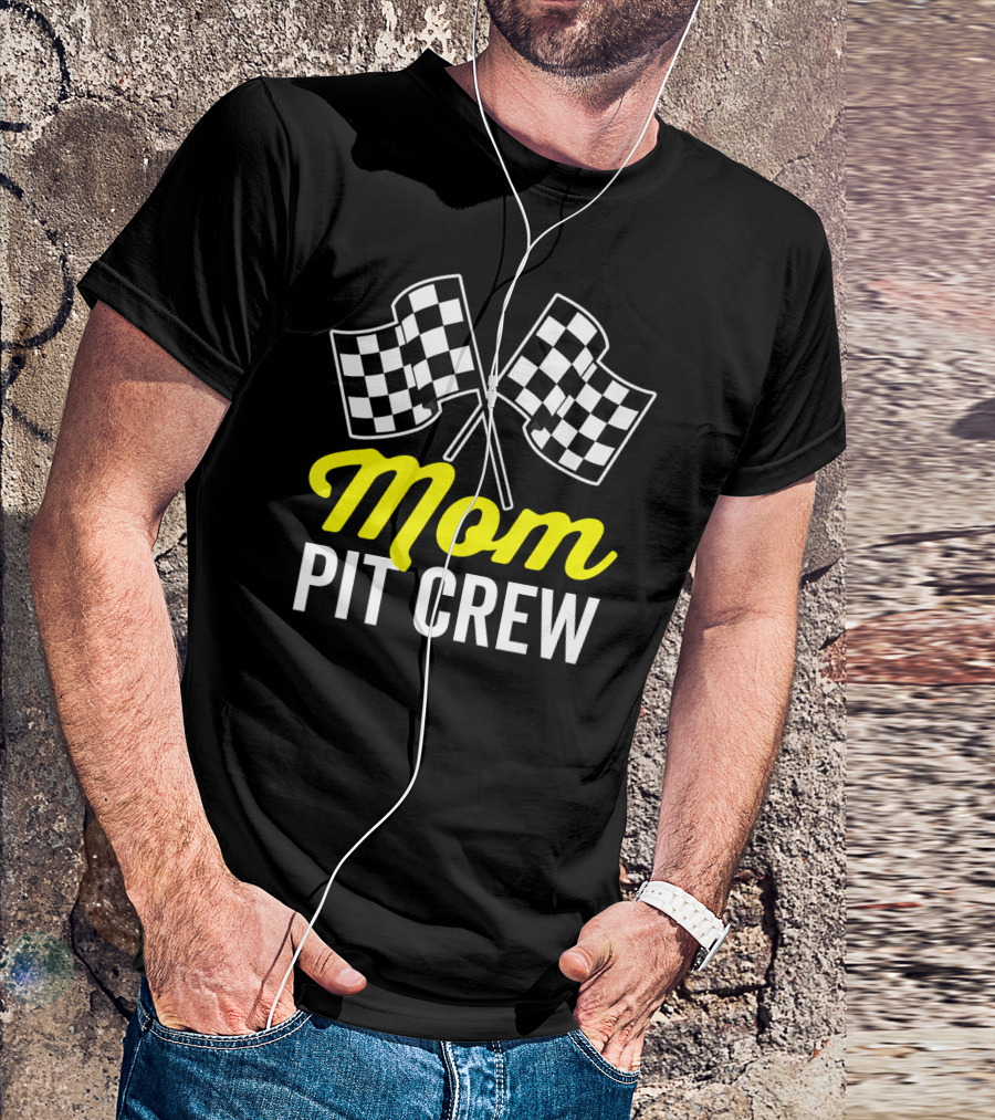 Mom Pit Crew For Racing Party With Checkered Flags T-Shirt