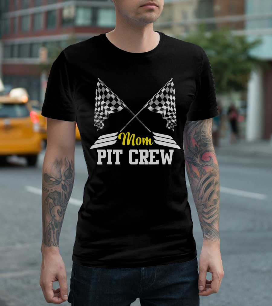 Mom Pit Crew Racing Party Checkered Flags T-Shirt