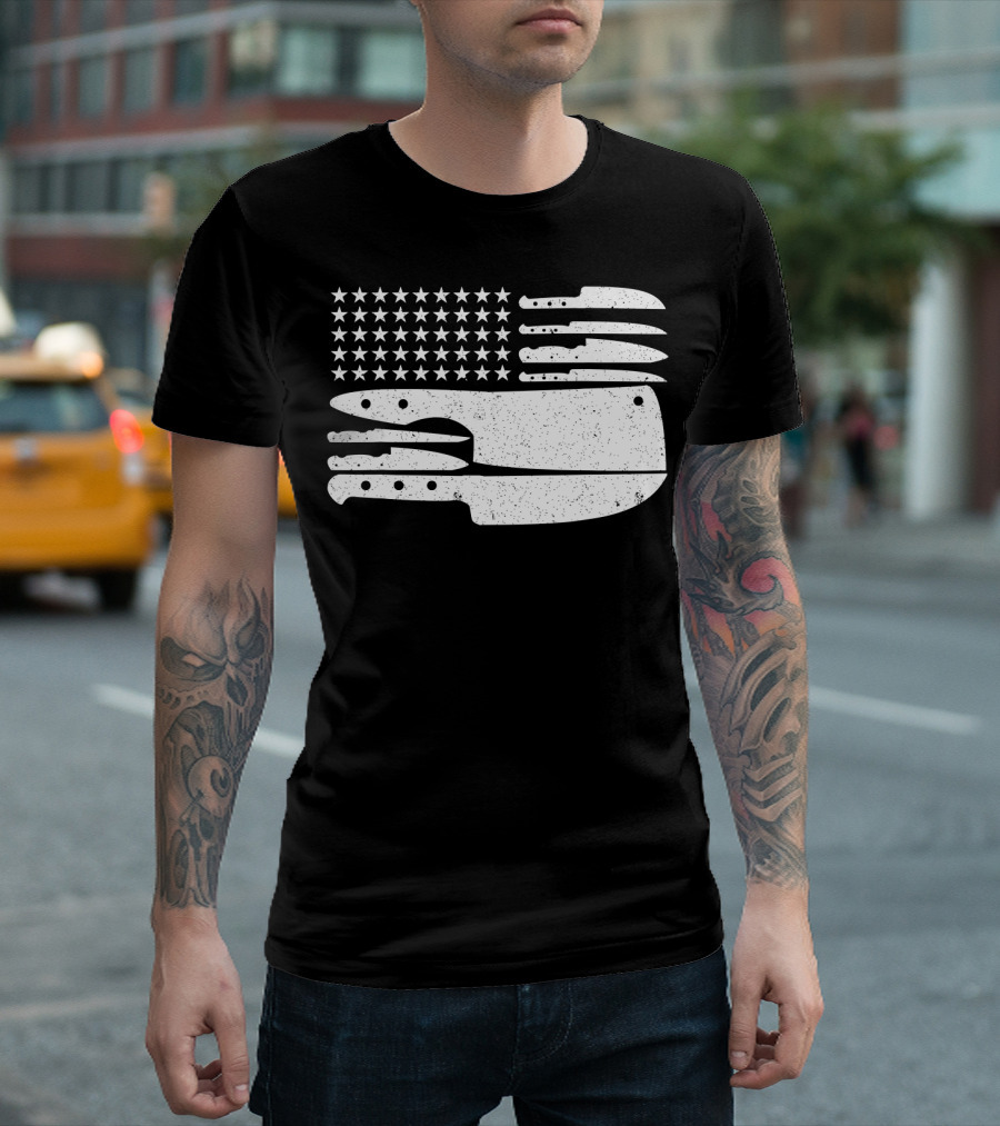 Patriotic Chef American Flag Cleaver Knife T-Shirt
