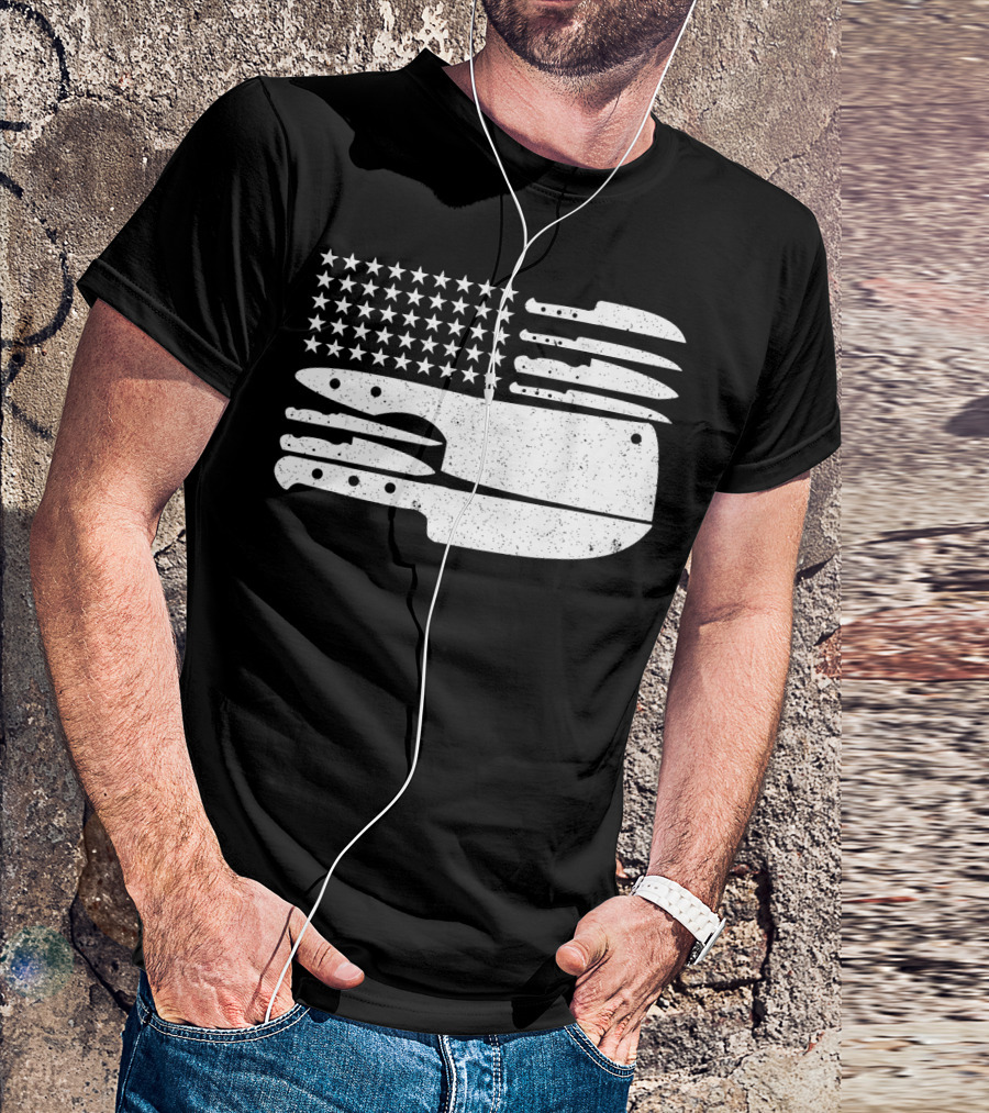 Patriotic Chef American Flag Cleaver Knife T-Shirt
