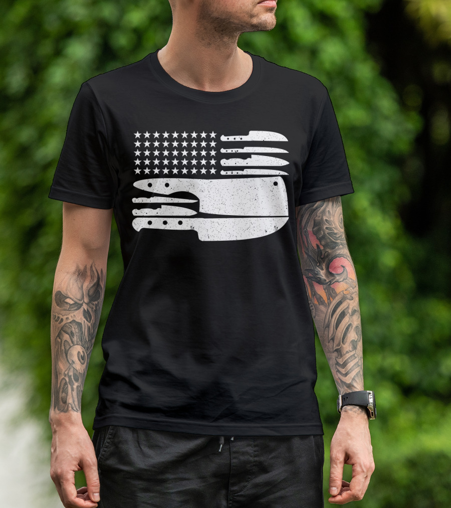 Patriotic Chef American Flag Cleaver Knife T-Shirt