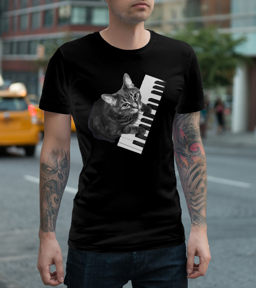 Piano Cat Keyboard Playing Feline T-Shirt
