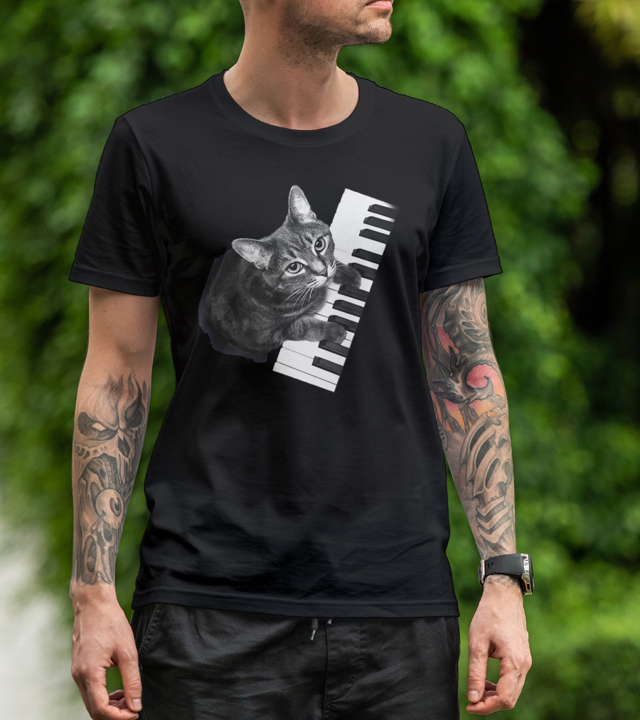 Piano Cat Keyboard Playing Feline T-Shirt