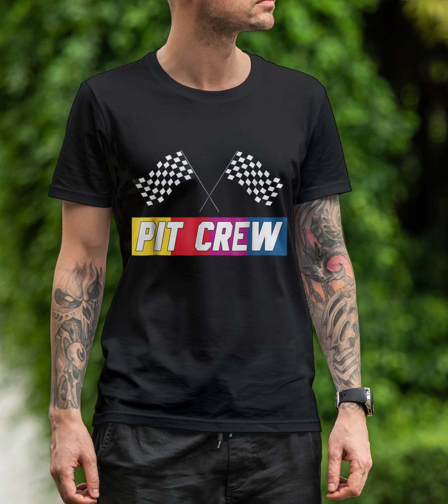 Pit Crew Checkered Flags Race Car Party T-Shirt