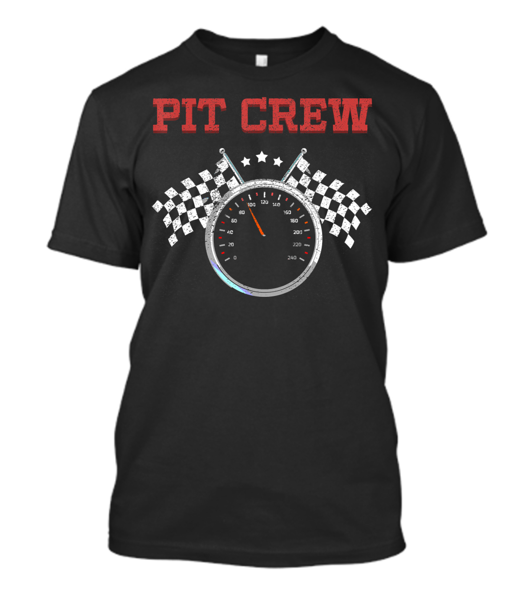 PIT CREW Race Car Speedometer Checkered Flags Racing T-Shirt