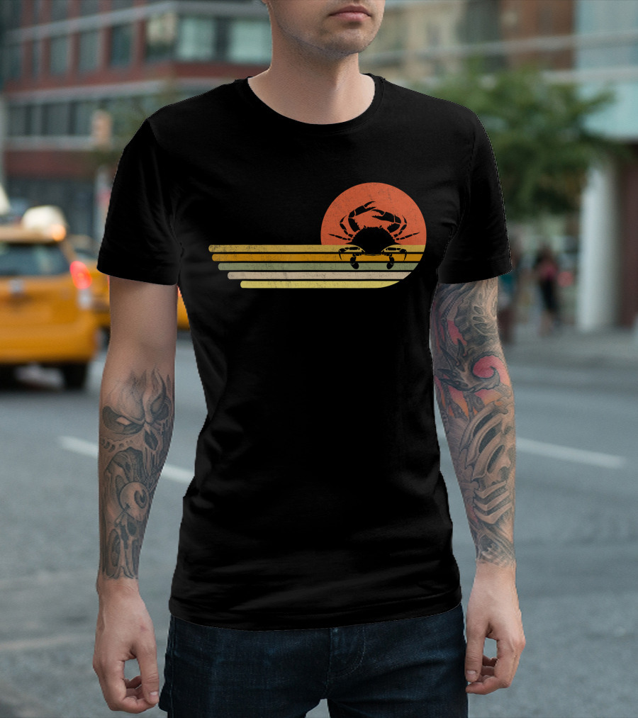 Retro Vintage Crab Me Sunset Stripes T-Shirt
