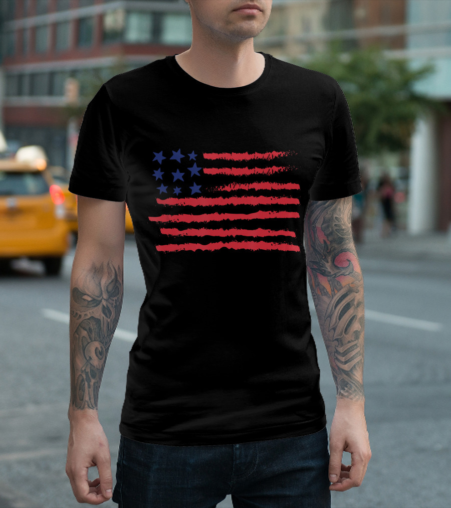 4th Of July American Flag Stars And Stripes Kids Drawing T-Shirt