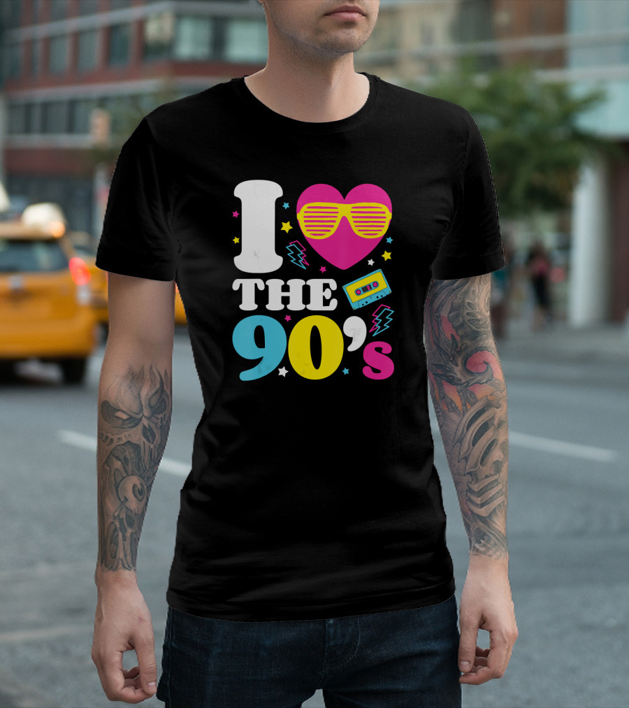 I Heart The 90's Love For The Nineties With Cassette And Neon Sunglasses T-Shirt