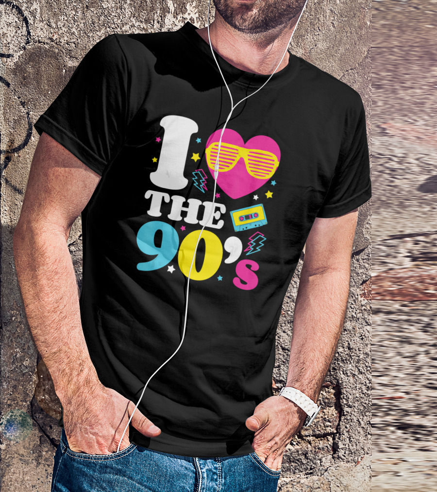 I Heart The 90's Love For The Nineties With Cassette And Neon Sunglasses T-Shirt